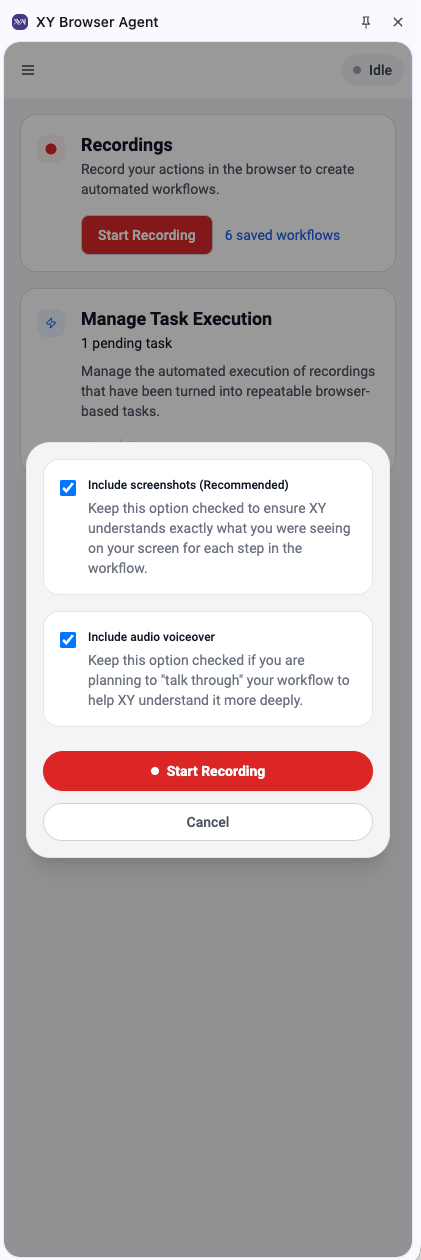 Start Recording Options
